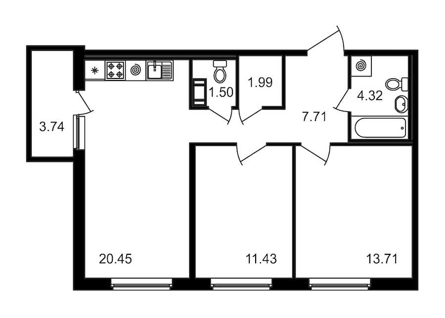 Двухкомнатная квартира в ЦДС: площадь 64.85 м2 , этаж: 3 – купить в Санкт-Петербурге